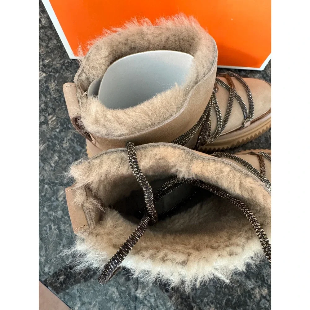 Voile Blanche Cortina Nubuck Shearling Boots‎ Beige Bronze Size 38 Sz 7.5